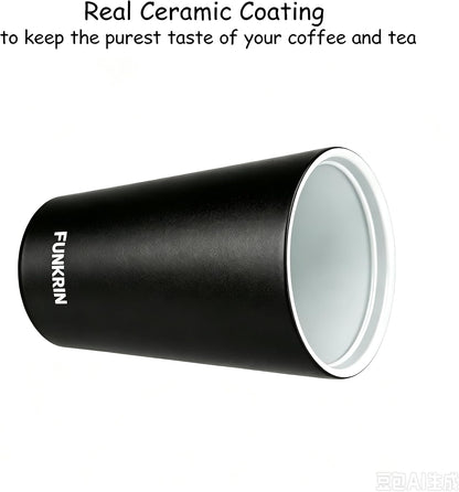 Insulated Coffee Mug with Ceramic Coating, 16oz Iced Coffee Tumbler Cup with Flip Lid and Handle, Double Wall Vacuum Leak-Proof Travel Mug for Office School Party Camping