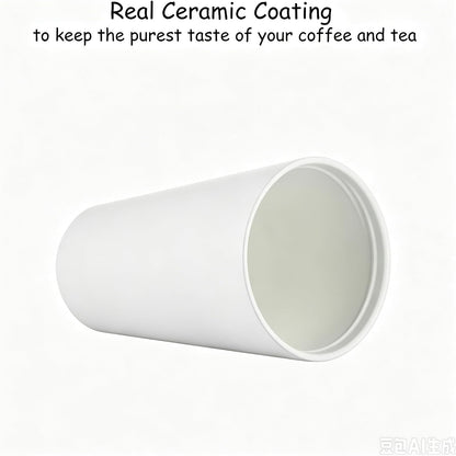 Insulated Coffee Mug with Ceramic Coating, 16oz Iced Coffee Tumbler Cup with Flip Lid and Handle, Double Wall Vacuum Leak-Proof Travel Mug for Office School Party Camping