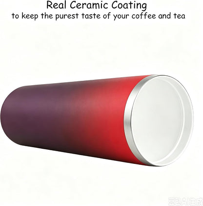 Insulated Coffee Mug with Ceramic Coating, 16oz Iced Coffee Tumbler Cup with Flip Lid and Handle, Double Wall Vacuum Leak-Proof Travel Mug for Office School Party Camping
