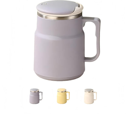 20oz Insulated Coffee Mug with Handle, Leakproof Travel Tumbler with Tea Infuser, Detachable Base Storage for Spoon, Lid Doubles as Phone Stand for Office Desk (Purple)