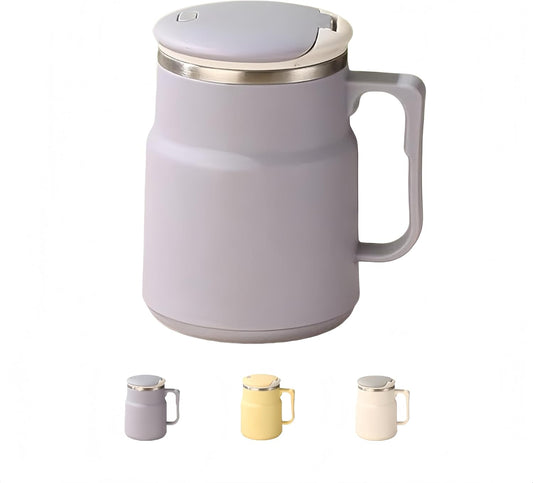 20oz Insulated Coffee Mug with Handle, Leakproof Travel Tumbler with Tea Infuser, Detachable Base Storage for Spoon, Lid Doubles as Phone Stand for Office Desk (Purple)