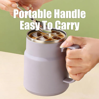20oz Insulated Coffee Mug with Handle, Leakproof Travel Tumbler with Tea Infuser, Detachable Base Storage for Spoon, Lid Doubles as Phone Stand for Office Desk (Purple)