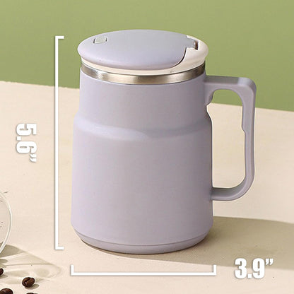 20oz Insulated Coffee Mug with Handle, Leakproof Travel Tumbler with Tea Infuser, Detachable Base Storage for Spoon, Lid Doubles as Phone Stand for Office Desk (Purple)