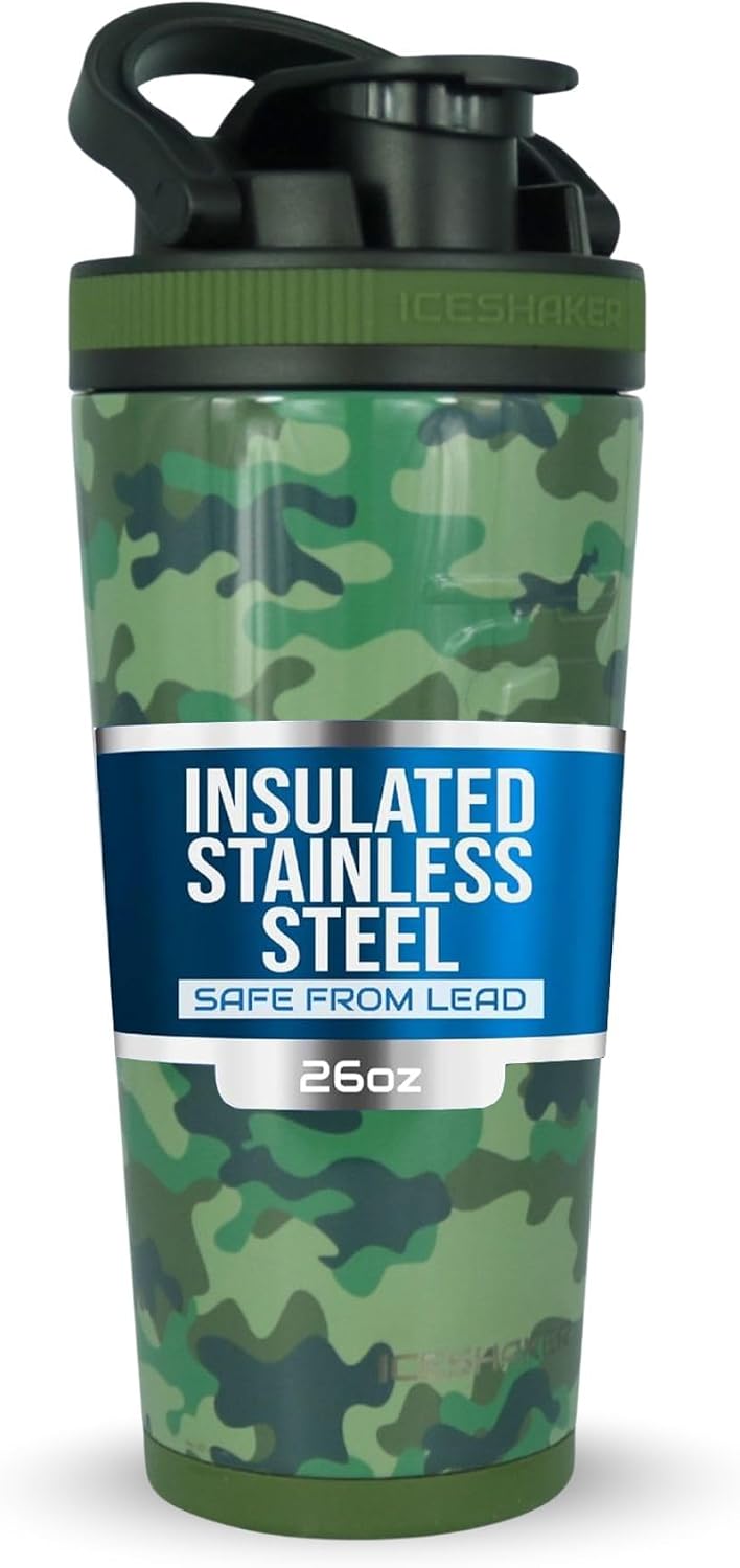 Insulated Stainless Steel Shaker Bottle | 26oz, Bomber | Cold for 30+ Hours | Insulated Cup with Twist-on Agitator | Odor-Free Bottle for Protein Shakes, Water, Smoothies, Cocktails