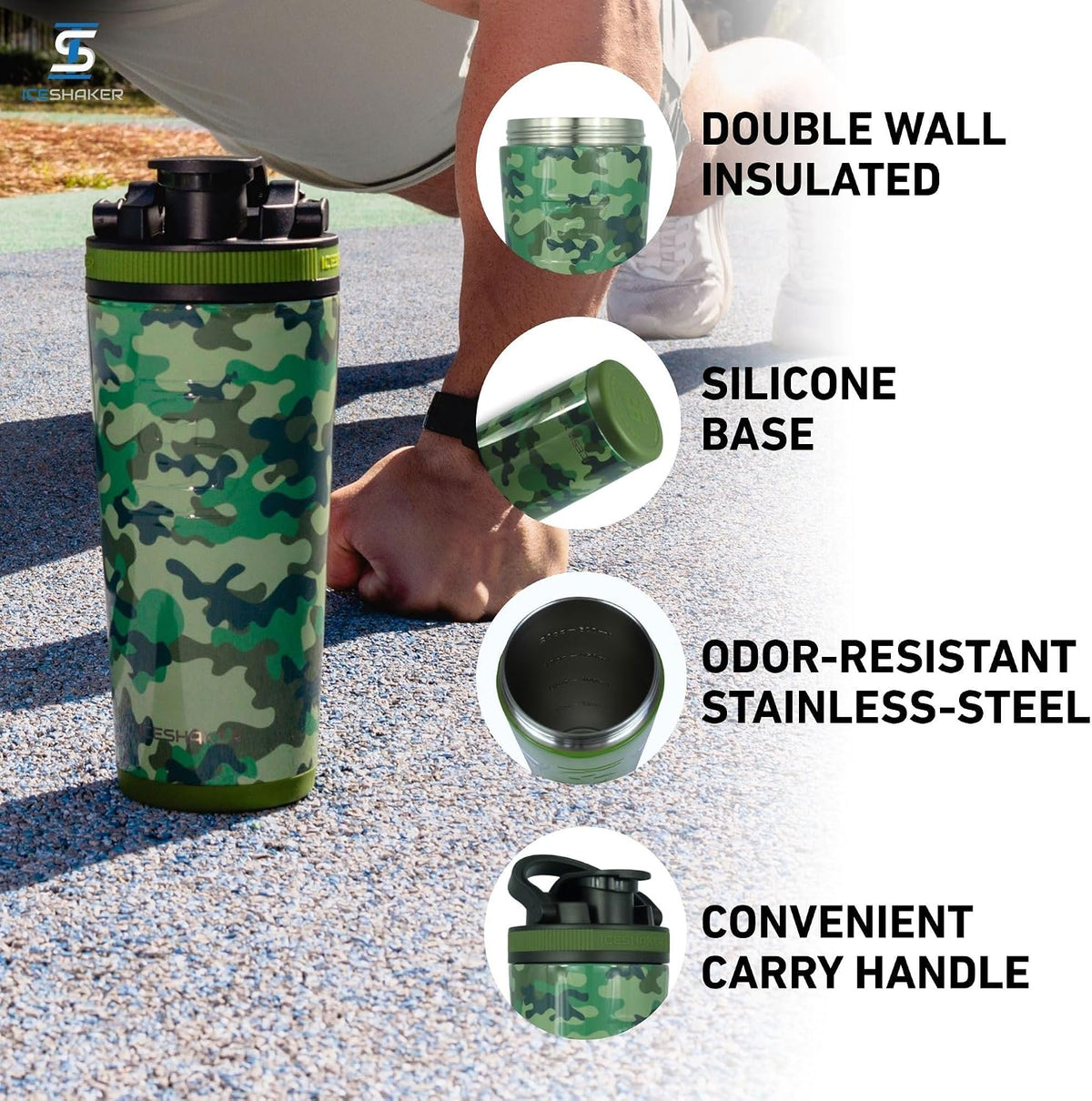Insulated Stainless Steel Shaker Bottle | 26oz, Bomber | Cold for 30+ Hours | Insulated Cup with Twist-on Agitator | Odor-Free Bottle for Protein Shakes, Water, Smoothies, Cocktails