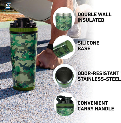 Insulated Stainless Steel Shaker Bottle | 26oz, Bomber | Cold for 30+ Hours | Insulated Cup with Twist-on Agitator | Odor-Free Bottle for Protein Shakes, Water, Smoothies, Cocktails