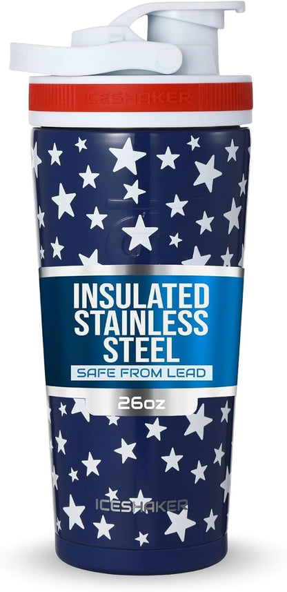 Insulated Stainless Steel Shaker Bottle | 26oz, Bomber | Cold for 30+ Hours | Insulated Cup with Twist-on Agitator | Odor-Free Bottle for Protein Shakes, Water, Smoothies, Cocktails