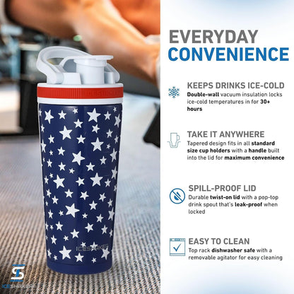 Insulated Stainless Steel Shaker Bottle | 26oz, Bomber | Cold for 30+ Hours | Insulated Cup with Twist-on Agitator | Odor-Free Bottle for Protein Shakes, Water, Smoothies, Cocktails