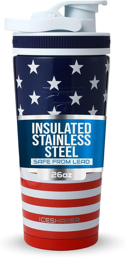 Insulated Stainless Steel Shaker Bottle | 26oz, Bomber | Cold for 30+ Hours | Insulated Cup with Twist-on Agitator | Odor-Free Bottle for Protein Shakes, Water, Smoothies, Cocktails