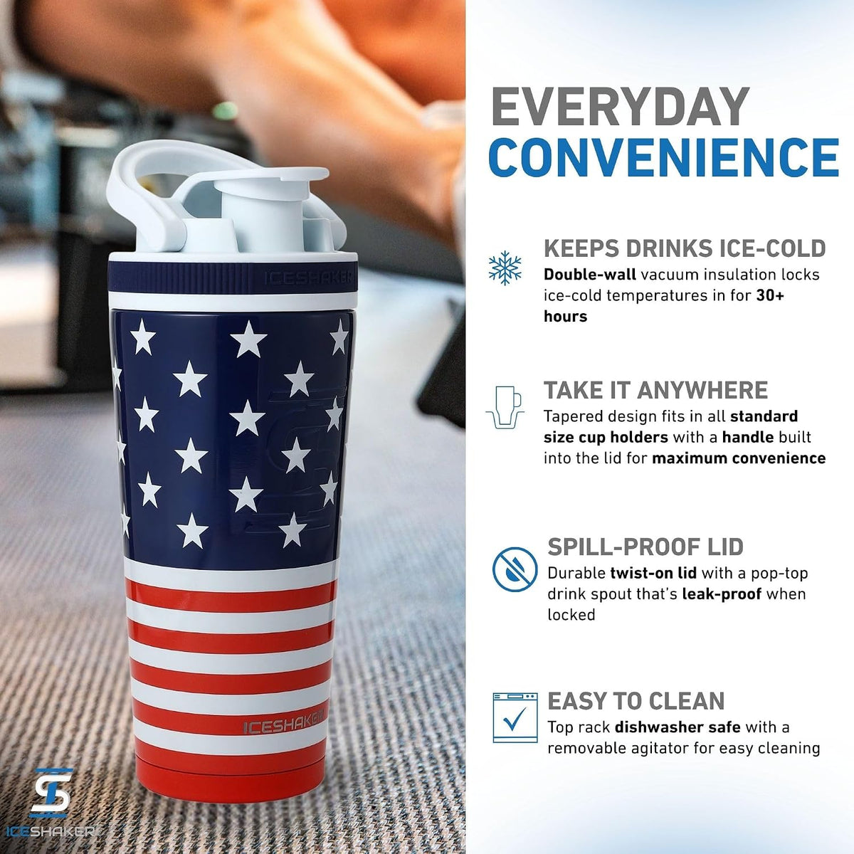 Insulated Stainless Steel Shaker Bottle | 26oz, Bomber | Cold for 30+ Hours | Insulated Cup with Twist-on Agitator | Odor-Free Bottle for Protein Shakes, Water, Smoothies, Cocktails