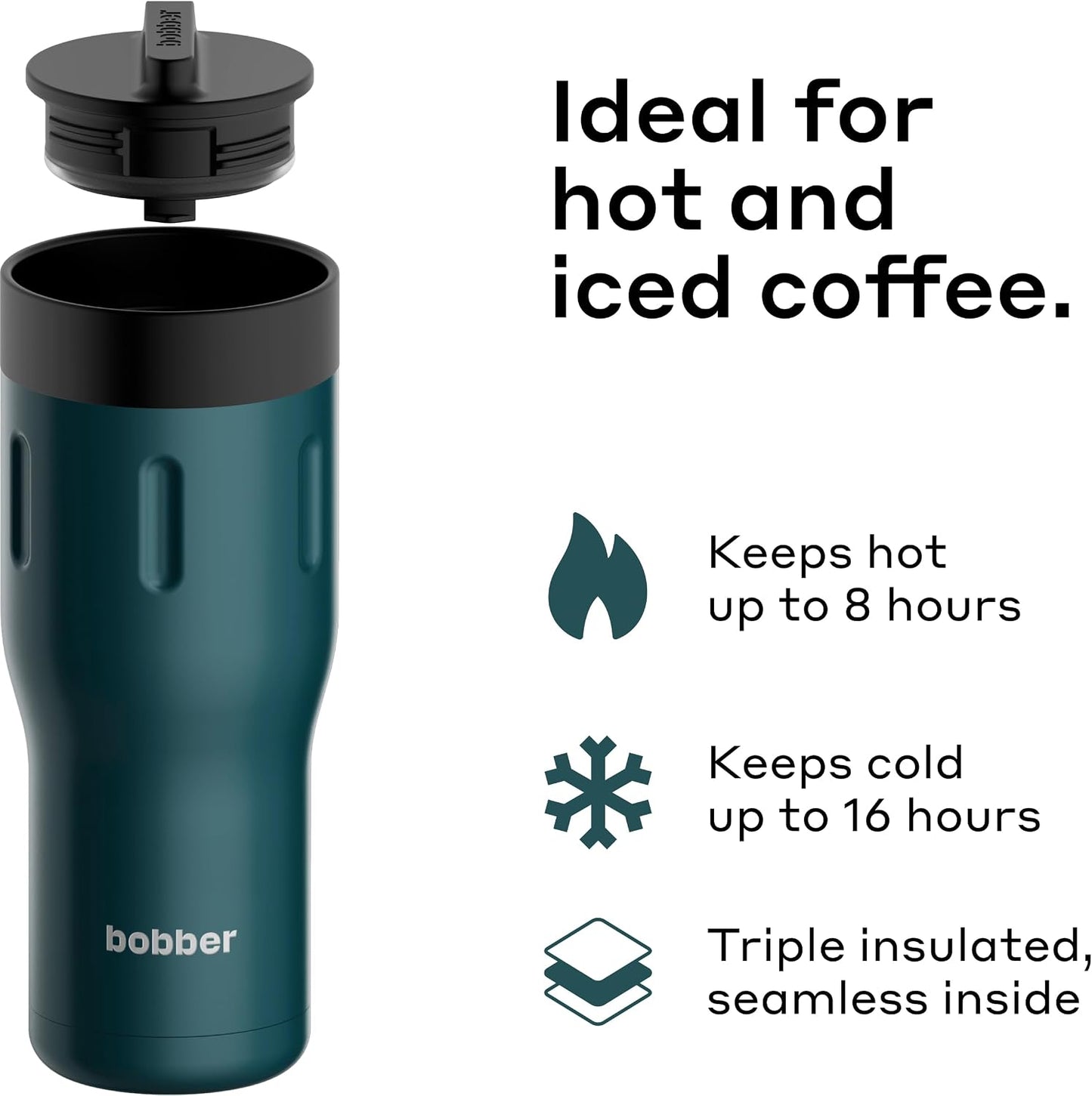 16 oz Stainless Steel Coffee Travel Mug – Leak-Proof, Spill Proof, Vacuum Insulated Coffee Tumbler for Car, Men – Dishwasher Safe Mug, Fits Car Cup Holder, Keeps Hot for 8 Hours (Teal)