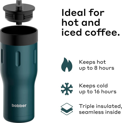 16 oz Stainless Steel Coffee Travel Mug – Leak-Proof, Spill Proof, Vacuum Insulated Coffee Tumbler for Car, Men – Dishwasher Safe Mug, Fits Car Cup Holder, Keeps Hot for 8 Hours (Teal)