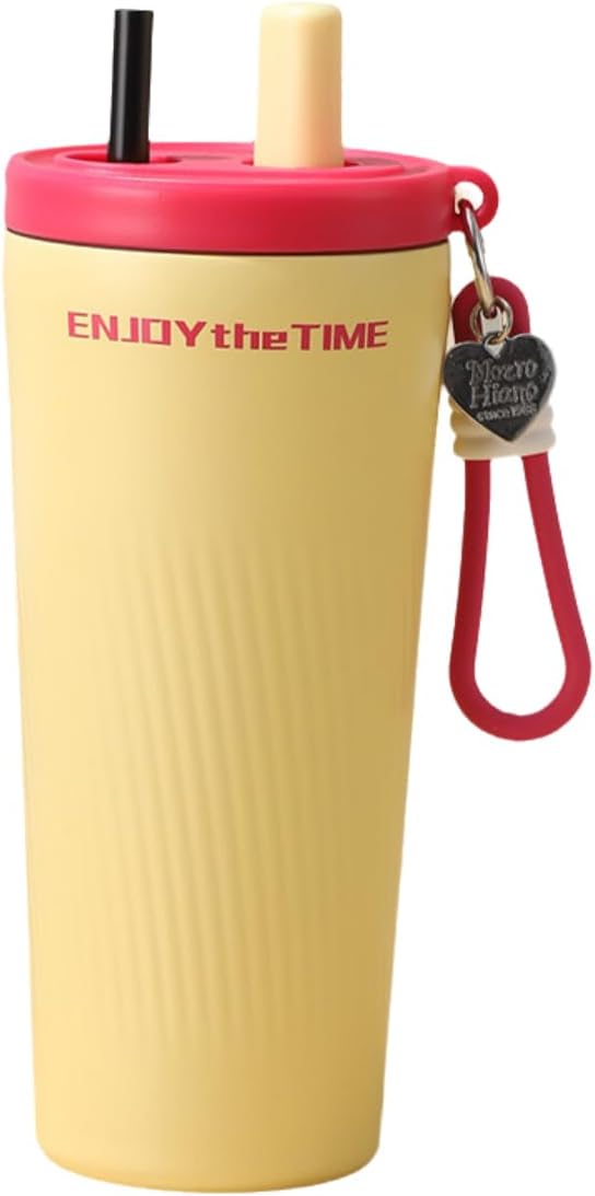 Car Cup Holder Friendly 17oz Insulated Straw Cup, 520ml Double Wall Stainless Steel Travel Tumbler with Leak Proof Lid and Carry Strap for Daily Driving and Office Use (Blue & White)