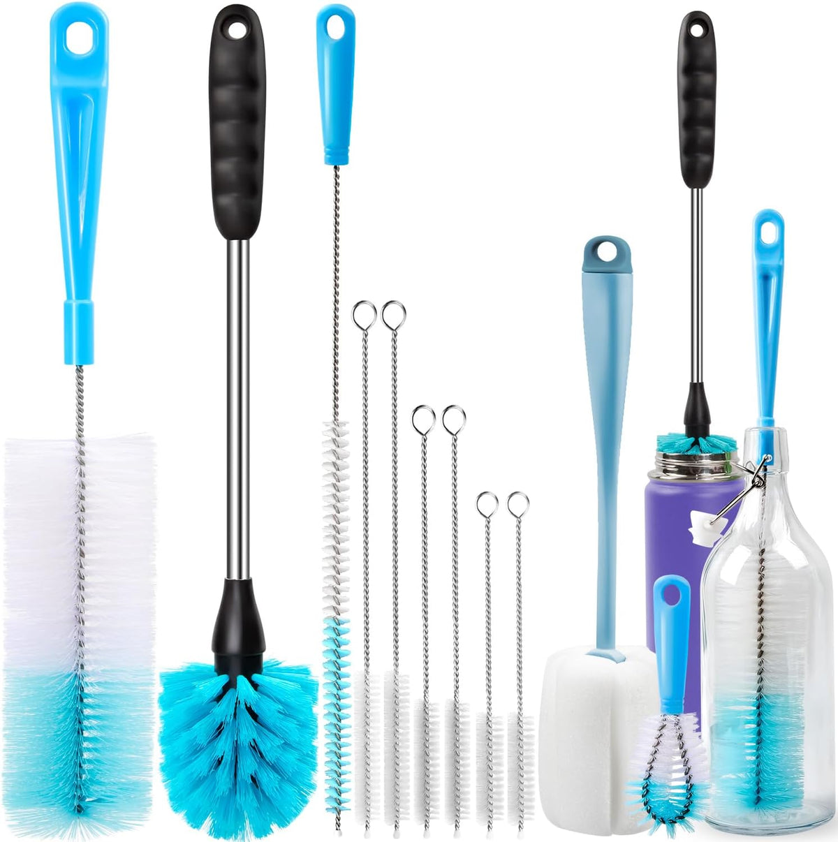 Bottle Brush Tube Cleaning Lab Set with Long Handle,White