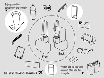 Luggage Cup Holder with Strap, Travel Drink Holder with Phone Pocket, Hands Free Suitcase Drink Carrier Fits Stanley 40oz Cups, Luggage Accessories for Travel Airport Convenience