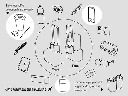 Luggage Cup Holder with Strap, Travel Drink Holder with Phone Pocket, Hands Free Suitcase Drink Carrier Fits Stanley 40oz Cups, Luggage Accessories for Travel Airport Convenience