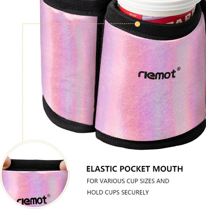 Luggage Cup Holder with Strap, Travel Drink Holder with Phone Pocket, Hands Free Suitcase Drink Carrier Fits Stanley 40oz Cups, Luggage Accessories for Travel Airport Convenience