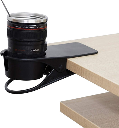 Drinking Cup Clip, Desk Cup Holder, Table Edge Clamp - Place Water Glass, Coffee Mug, Beverage, Cell Phone. Best Office Accessories (Black)