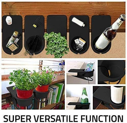 Drinking Cup Clip, Desk Cup Holder, Table Edge Clamp - Place Water Glass, Coffee Mug, Beverage, Cell Phone. Best Office Accessories (Black)