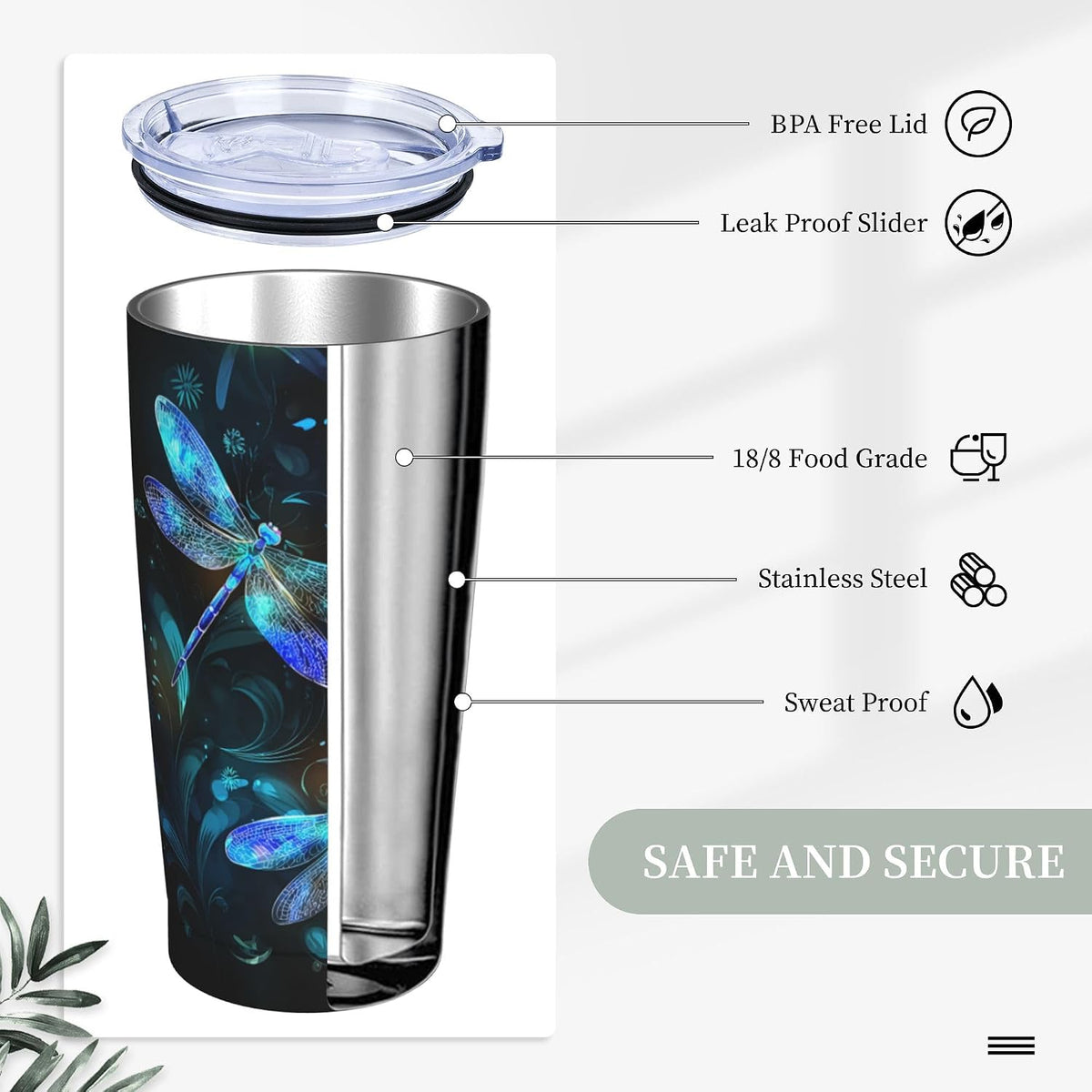Owl Tumbler with Lid and Straw 20 oz Stainless Steel Vacuum Insulated Cup for Home Office Travel Christmas Birthday Gifts for Women