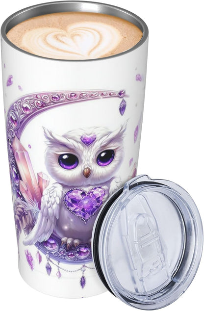 Owl Tumbler with Lid and Straw 20 oz Stainless Steel Vacuum Insulated Cup for Home Office Travel Christmas Birthday Gifts for Women