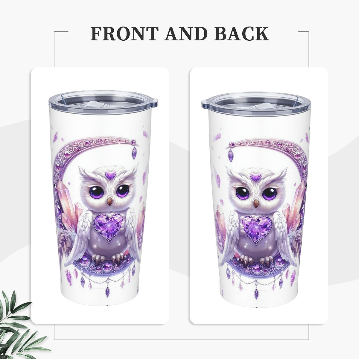 Owl Tumbler with Lid and Straw 20 oz Stainless Steel Vacuum Insulated Cup for Home Office Travel Christmas Birthday Gifts for Women