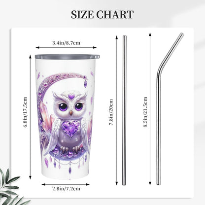 Owl Tumbler with Lid and Straw 20 oz Stainless Steel Vacuum Insulated Cup for Home Office Travel Christmas Birthday Gifts for Women