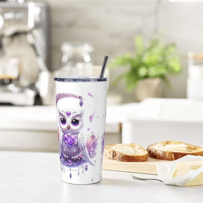 Owl Tumbler with Lid and Straw 20 oz Stainless Steel Vacuum Insulated Cup for Home Office Travel Christmas Birthday Gifts for Women