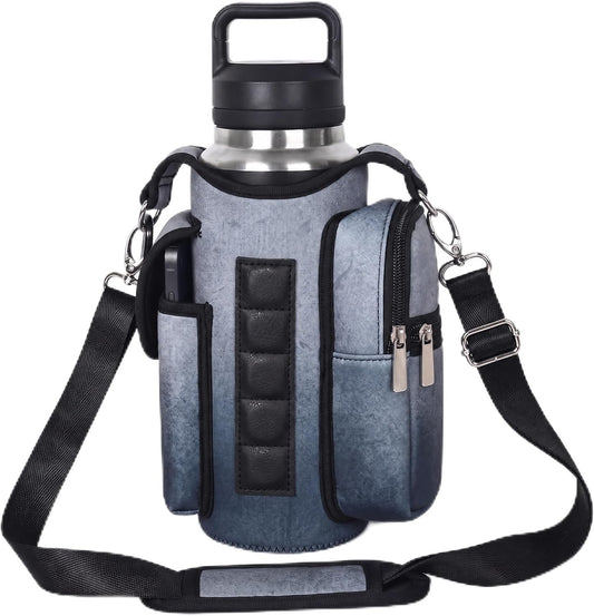 Magnetic Gym Tote,18-40oz Water Bottle Bag Holder,Neoprene Case Pouch with Phone Pocket,Men Women Workout Accessories