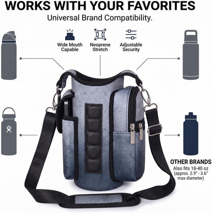 Magnetic Gym Tote,18-40oz Water Bottle Bag Holder,Neoprene Case Pouch with Phone Pocket,Men Women Workout Accessories