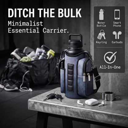 Magnetic Gym Tote,18-40oz Water Bottle Bag Holder,Neoprene Case Pouch with Phone Pocket,Men Women Workout Accessories