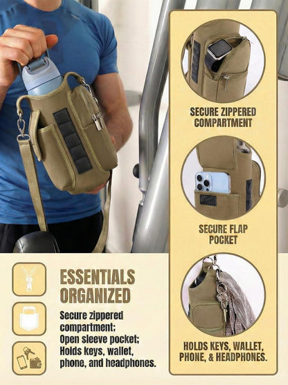 Magnetic Gym Tote,18-40oz Water Bottle Bag Holder,Neoprene Case Pouch with Phone Pocket,Men Women Workout Accessories