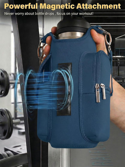 Magnetic Gym Tote,18-40oz Water Bottle Bag Holder,Neoprene Case Pouch with Phone Pocket,Men Women Workout Accessories