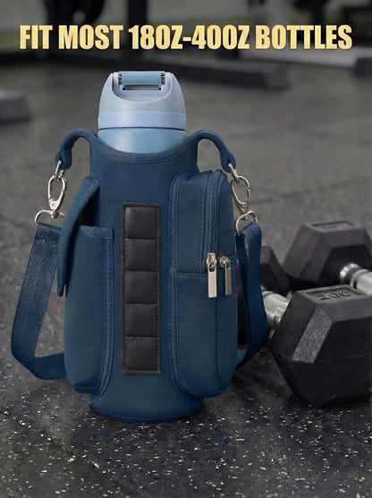 Magnetic Gym Tote,18-40oz Water Bottle Bag Holder,Neoprene Case Pouch with Phone Pocket,Men Women Workout Accessories
