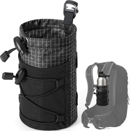 Water Bottle Holder Pouch with Hook Buckle, Backpack Water Bottle Holder Mesh Bag Carrier Fits for 8-24oz Bottles for Hiking, Running, Travel, Outdoor Backpack Accessories & Attachments