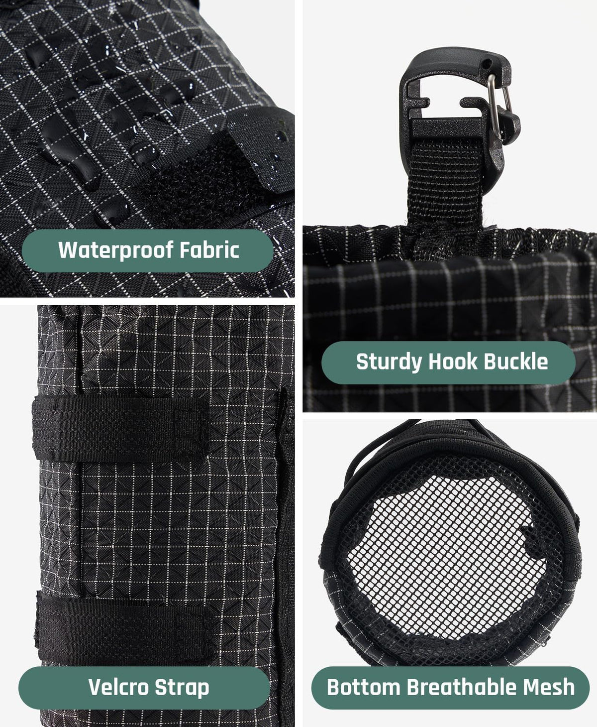 Water Bottle Holder Pouch with Hook Buckle, Backpack Water Bottle Holder Mesh Bag Carrier Fits for 8-24oz Bottles for Hiking, Running, Travel, Outdoor Backpack Accessories & Attachments