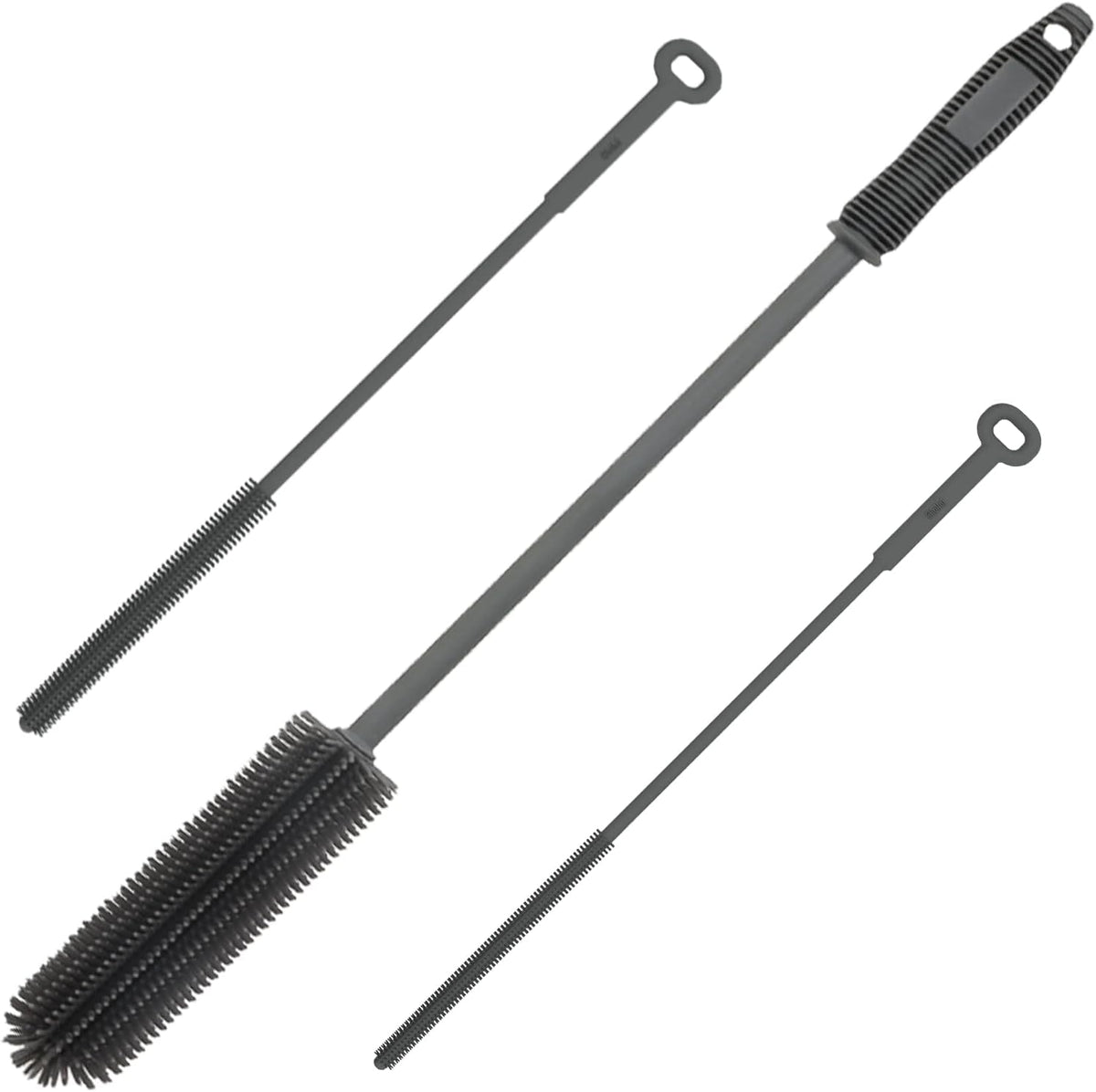 Silicone Water Bottle Brush and Straw Cleaner Set,Long Bottle Brush,Straw Cleaning Brush Silicone,Long Handle Scrub Cleaning Brush for Narrow Neck Bottle,Wine Bottle,Thermos,Sports Bottles (Dark Grey)