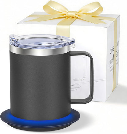Self Heating Coffee Mug, USB Heating Mug with Sliding Lid, 131°F Coffee Warmer for Desk Home & Office (Green-12oz)