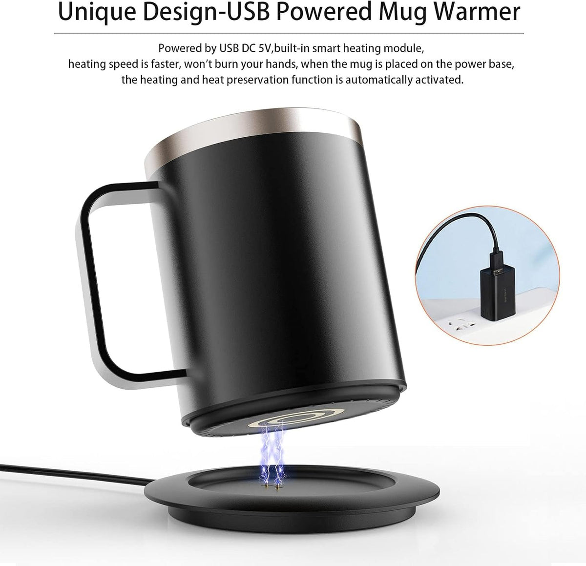 Self Heating Coffee Mug, USB Heating Mug with Sliding Lid, 131°F Coffee Warmer for Desk Home & Office (Green-12oz)