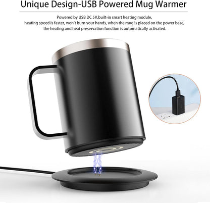 Self Heating Coffee Mug, USB Heating Mug with Sliding Lid, 131°F Coffee Warmer for Desk Home & Office (Green-12oz)