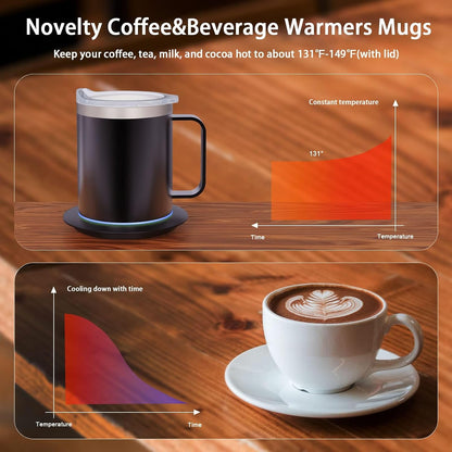 Self Heating Coffee Mug, USB Heating Mug with Sliding Lid, 131°F Coffee Warmer for Desk Home & Office (Green-12oz)