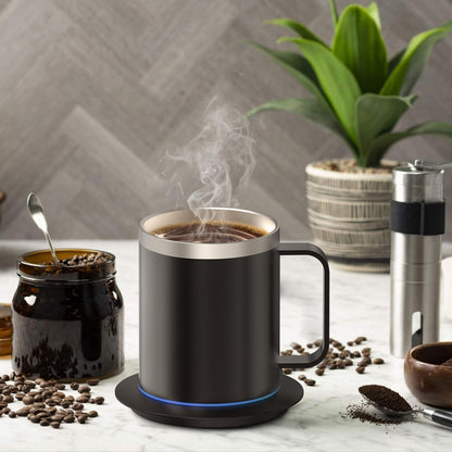 Self Heating Coffee Mug, USB Heating Mug with Sliding Lid, 131°F Coffee Warmer for Desk Home & Office (Green-12oz)