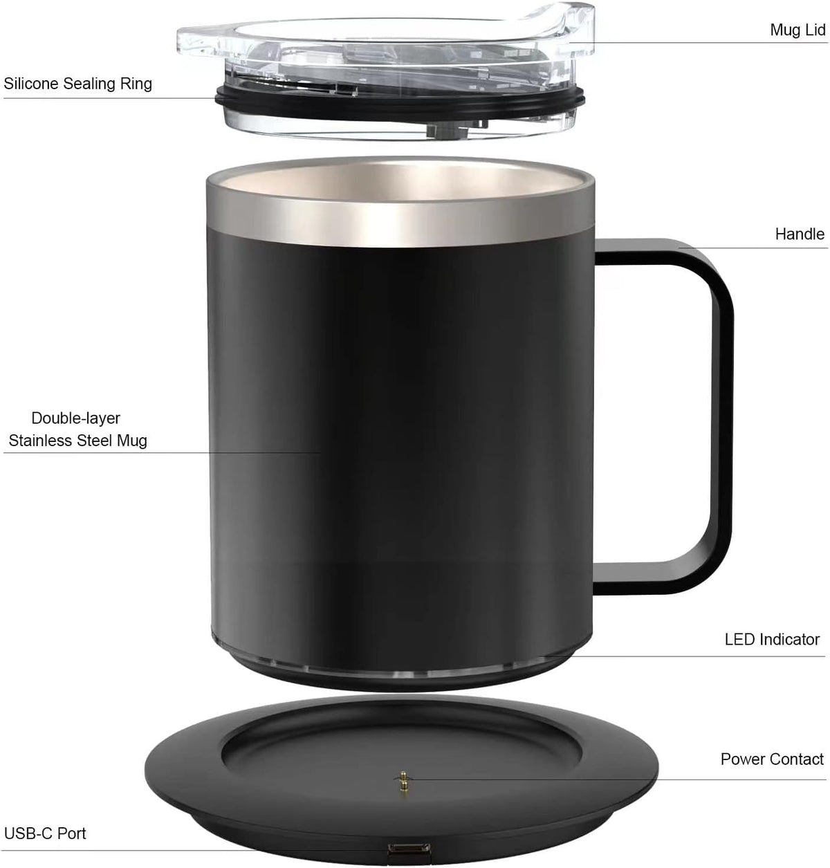 Self Heating Coffee Mug, USB Heating Mug with Sliding Lid, 131°F Coffee Warmer for Desk Home & Office (Green-12oz)