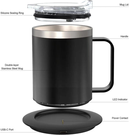 Self Heating Coffee Mug, USB Heating Mug with Sliding Lid, 131°F Coffee Warmer for Desk Home & Office (Green-12oz)