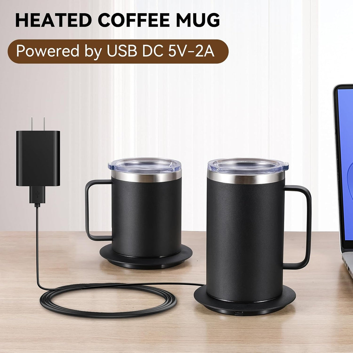 Self Heating Coffee Mug, USB Heating Mug with Sliding Lid, 131°F Coffee Warmer for Desk Home & Office (Green-12oz)