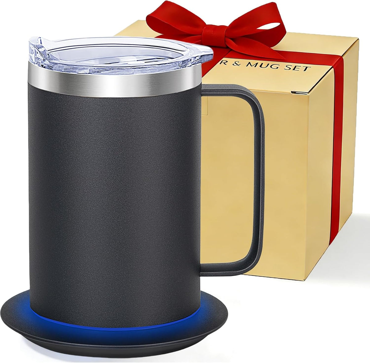 Self Heating Coffee Mug, USB Heating Mug with Sliding Lid, 131°F Coffee Warmer for Desk Home & Office (Green-12oz)