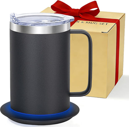 Self Heating Coffee Mug, USB Heating Mug with Sliding Lid, 131°F Coffee Warmer for Desk Home & Office (Green-12oz)