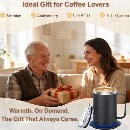 Self Heating Coffee Mug, USB Heating Mug with Sliding Lid, 131°F Coffee Warmer for Desk Home & Office (Green-12oz)