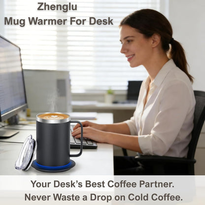 Self Heating Coffee Mug, USB Heating Mug with Sliding Lid, 131°F Coffee Warmer for Desk Home & Office (Green-12oz)