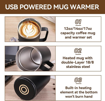 Self Heating Coffee Mug, USB Heating Mug with Sliding Lid, 131°F Coffee Warmer for Desk Home & Office (Green-12oz)